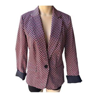 Michael Michael Kors Blazer Jacket Lined Pockets Red Dots Print Women's Sz 8 EUC